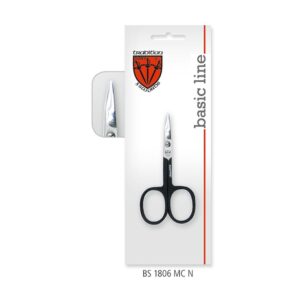 Nail scissor with black handles and curved stainless steel blades, made in Solingen Germany – BS 1806 MC N